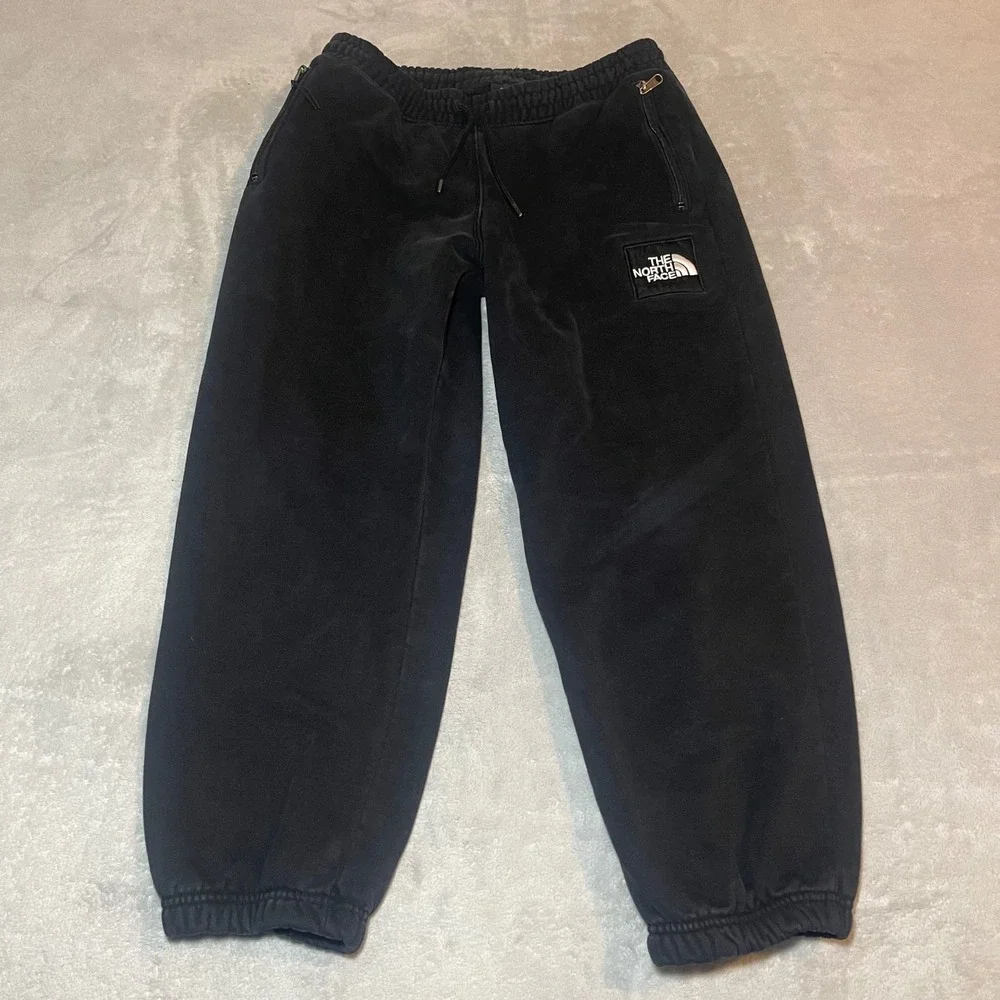 The North Face Sweatpants Men Large Black Fleece Joggers Logo Zip Pockets Casual